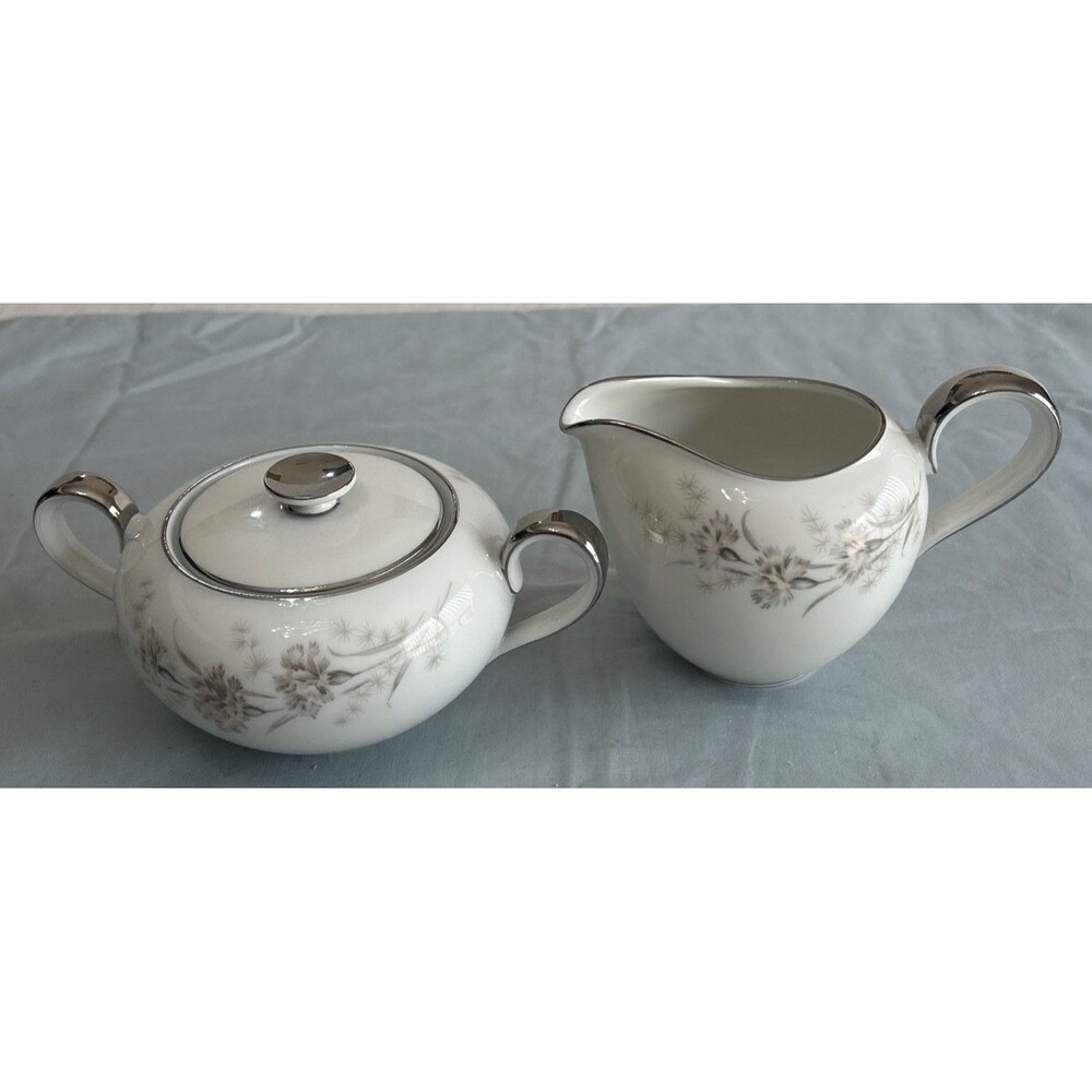 Vintage H&C Heinrich Selb Bavaria Germany Sugar Bowl and Creamer Silver Trim